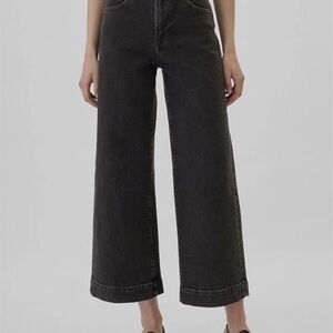 Gap High Rise Wide Leg Crop Jeans Womens 18/34R Black Baggy Boho Stretch New NWT